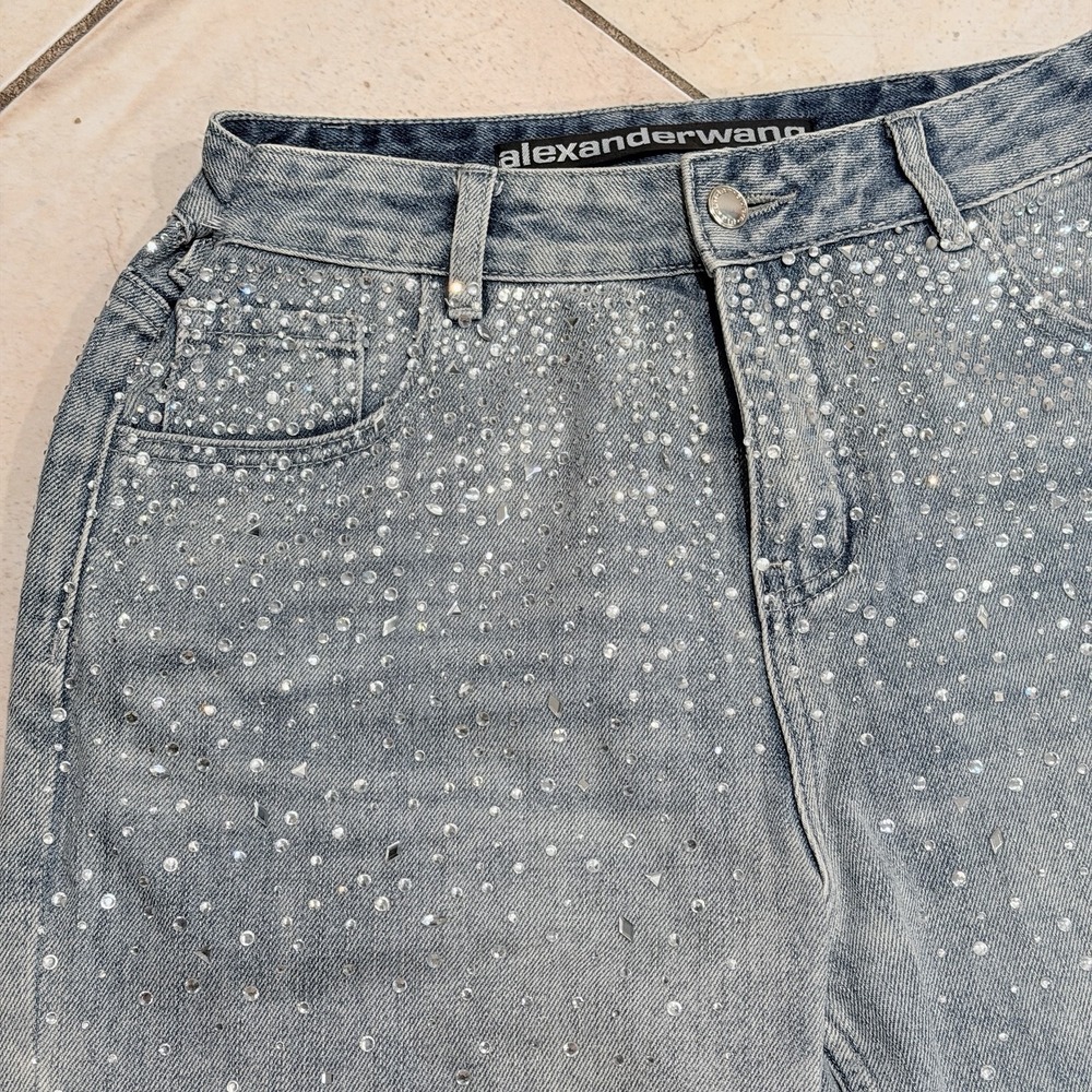 Alexander Wang Crystal Rhinestone Embellished Straight Jeans S 28 Gray Blue Y2K - Picture 3 of 16